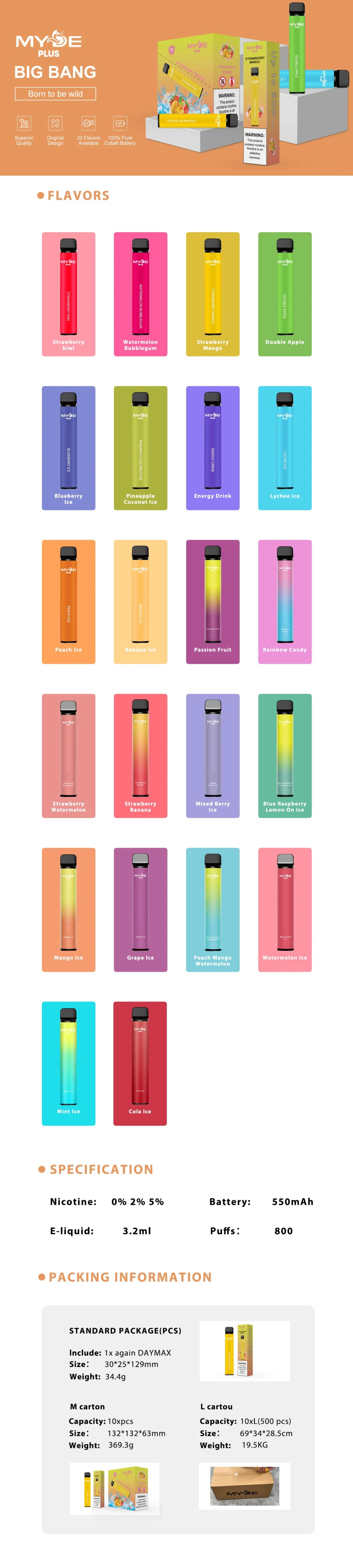 Wholesale Myde Plus Mini E Cigarette 800puffs Disposable Vape Pen